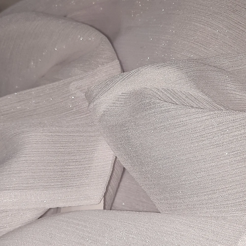 Lucy in the Sky Sparkly Fit and Flare Dress Back Cutout White Silver Shimmer M - Picture 4 of 9